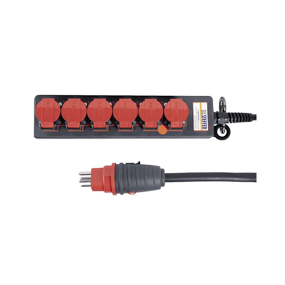 Steffen Multiprise PROFESSIONAL, prises de courant T25, 16 A, GdV 5 x 2.5mm², IP55, noir/rouge, différents versions