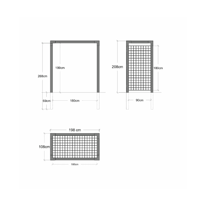 PLUS Arche à roses avec treillis, noir RAL 9005, L x L x H 1980 x 1080 x 2080 mm