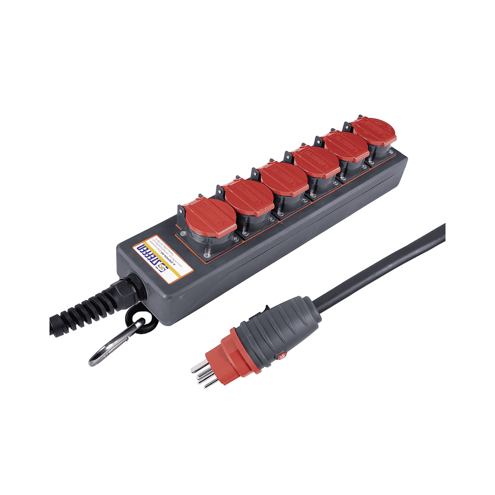 Steffen Multiprise PROFESSIONAL, prises de courant T25, 16 A, GdV 5 x 2.5mm², IP55, noir/rouge, différents versions