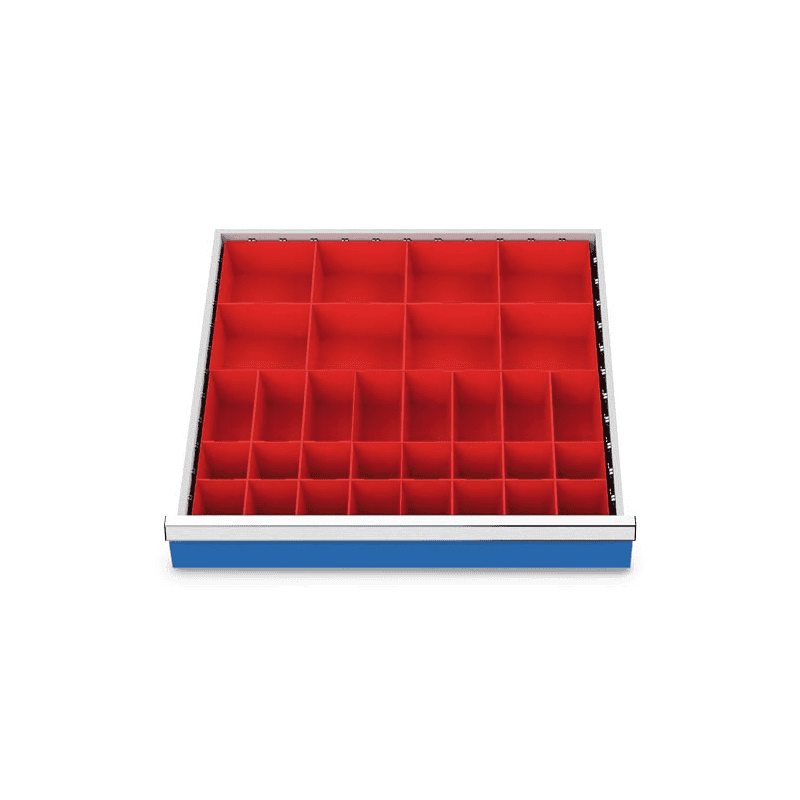 Kleinteilekästen Set 32-teilig, R 24-24, Schubladennutzmass 600 x 600 mm, in 3 Blendenhöhen