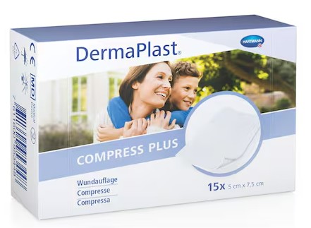 Compresses en non-tissé DermaPlast Compress Plus, L x l 50 x 75 mm, paquet de 15 pièces