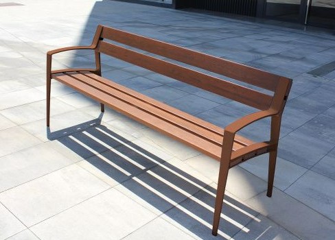 Banc public Minsk en fonte et bois, L x P x H 1800 x 570 x 800 mm, disponible en 4 couleurs