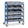 Eurokastenwagen, 1372 x 685 x 1686 mm, Tragkraft 400 kg, mit 15 Kunststoffkästen 600 x 400 x 145 mm