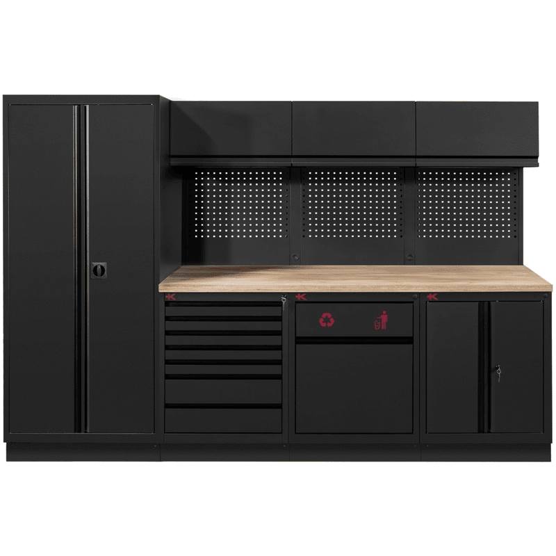 KRAFTWERK MOBILIO PRO 4-Element-Kombination mit Hochschrank rechts, schwarz, BxTxH 3000 × 750 × 2020 mm