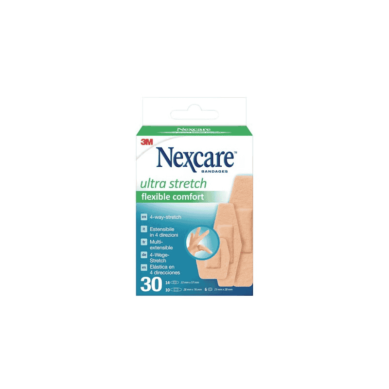 Pansements adhésifs Nexcare Comfort 360°, assortis, paquet de 30 pièces
