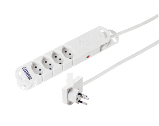 Steffen Steckdosenleiste VARIABL, 4 x T13 Steckdosen, mit Flach-Winkelstecker "SKATE", 1.5 m Kabel, weiss