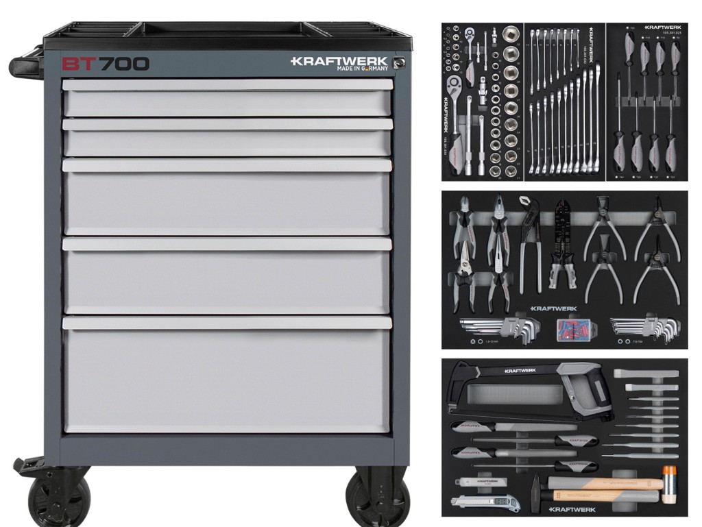 KRAFTWERK BT700 Werkstattwagen, 5 Schubladen, BASIC, inkl. Werkzeug, 173-tlg.