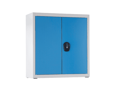 Niedriger Magazinschrank mit 32 Sichtlagerkästen