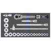 Jeu d'outils, jeu de douilles 1/2", 6 pans, 22 pièces