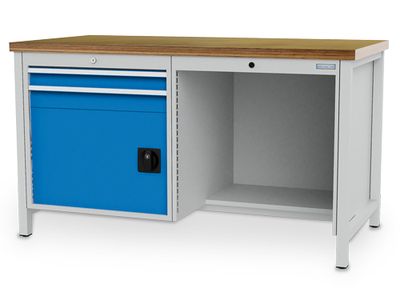 Bedrunka+Hirth Kastenwerkbank, R 24-24, 2 Schubladen und 1 Flügeltüre, BxT 1500 x 750 mm