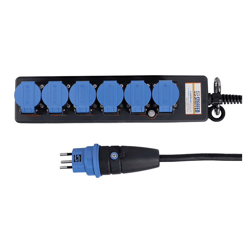 Steffen Steckdosenleiste PROFESSIONAL, T13 Steckdosen, 10 A, GdV 3 x 1.5mm², IP55, schwarz/blau, diverse Ausführungen