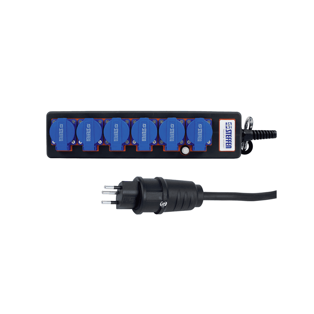 Steffen Steckdosenleiste PROFESSIONAL, T13 Steckdosen, 10 A, GdV 3 x 1.5mm², IP20, schwarz/blau, diverse Ausführungen