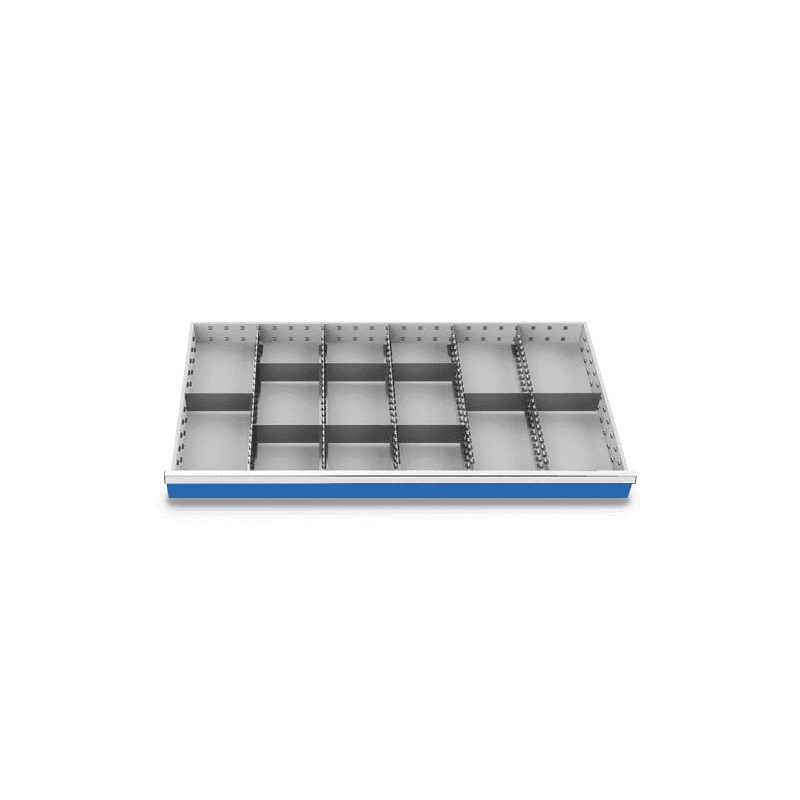 Compartimentage des métallique set 14 pièces, R 48-24, dimension utiles des tiroirs 1200 x 600 mm, en 4 hauteurs de façade