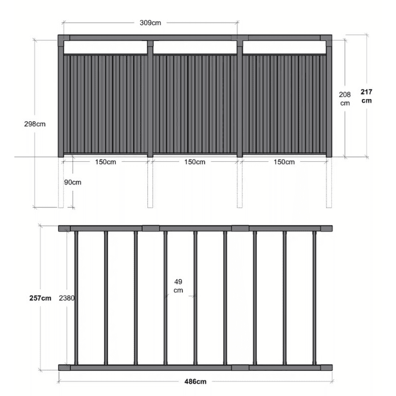 PLUS Pergola Arcade aus Holz, Schwarz RAL 9005, Modell 6, BxTxH 4860 x 2570 x 2170 mm