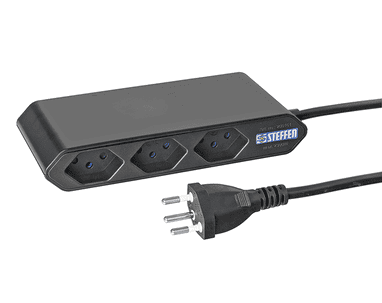 Steffen Steckdosenleiste IQ, 6 × T13 Steckdosen (2 × 3 quer), 10 A, IP20, 1,5 m Kabel, mit Überstromschutz, in zwei Farben