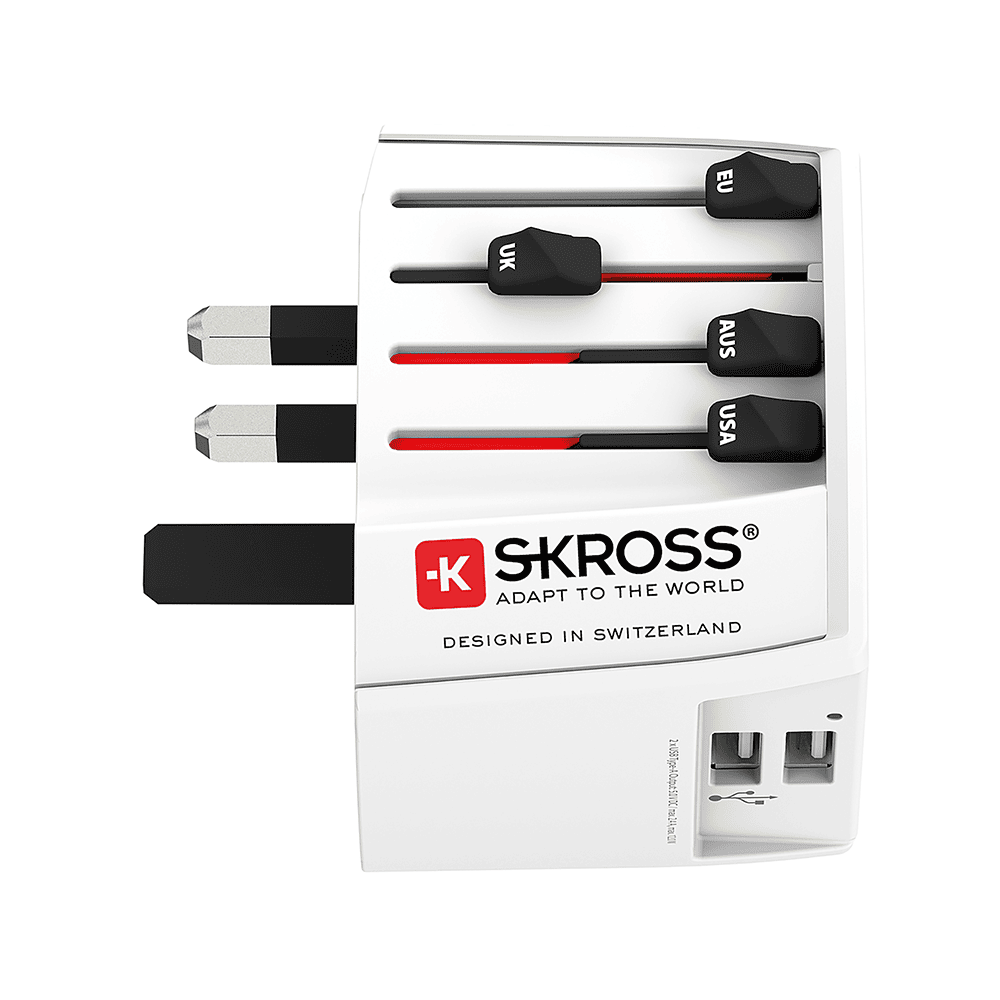 Steffen SKROSS Reiseadapter MUV World - World mit 2x USB-A, 2-polig, max. 2.5 A, mit Sicherung, weiss