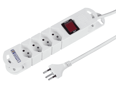 Steffen Multiprise TIDE, 4 prises de type 13, avec interrupteur et aimants adhésifs, câble de 3 m, blanc