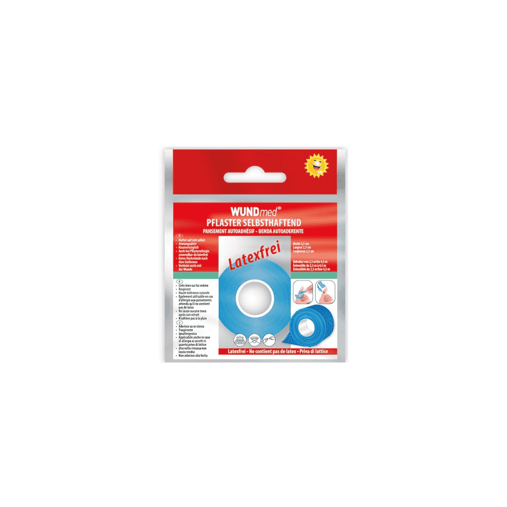 Pansement cohésif, WUNDmed, 02-092, bleu, 2,5 - 4,5 m x 25 mm