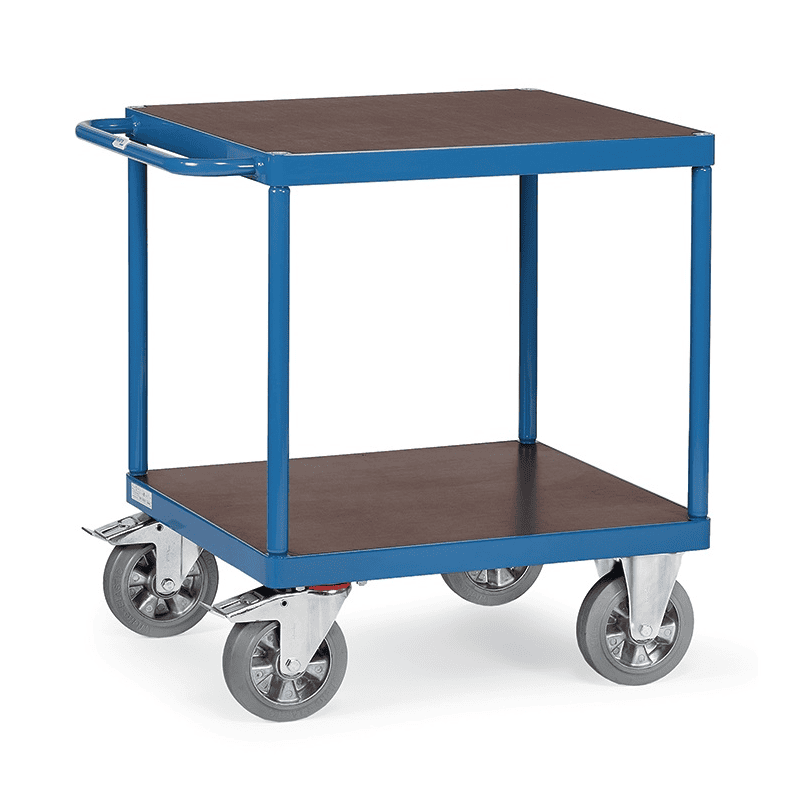 Fetra Tischwagen mit Holzböden und Feststeller an den Lenkrollen, Ladefläche LxB 700 x 700 mm