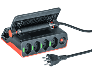 Steffen Steckdosenleiste CLIP, 4 x T13 Steckdosen, 10 A, IP20, 3 m Kabel, schwarz/orange