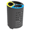 Poubelles avec système de tri DORIA en acier, 3 × 75 litres, couvercles en acier inoxydable