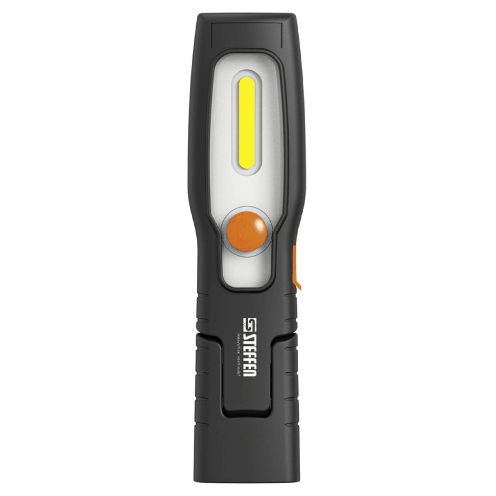 Steffen LED Akku-Handleuchte 2.5 W, 250 + 70 lm, 5700 K, 180° drehbar, IP20, schwarz/orange