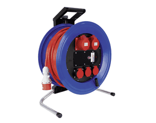 Steffen Kunststoff-Kabelrolle PROFESSIONAL, 2xCEE16/5 + 3xT25 Bauflex, 5G2.5 mm², 16 A, Thermoschutz, IP44, blau