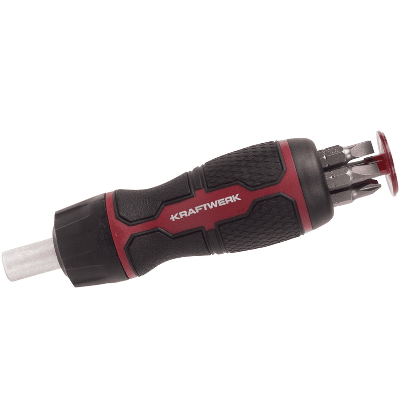 KRAFTWERK Mini-Ratschen-Schraubendreher 6-in-1, 7-teilig mit integriertem Bit-Sortiment