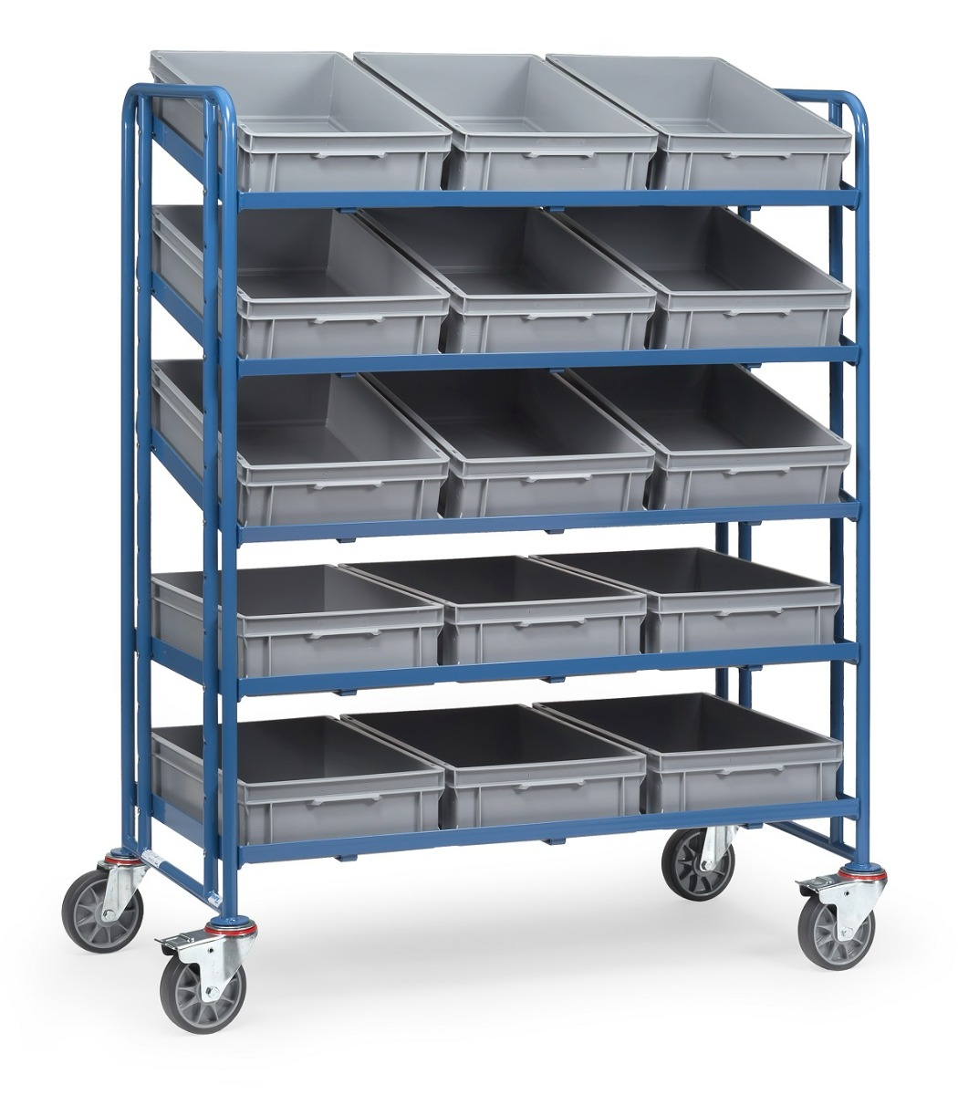 Eurokastenwagen, 1372 x 685 x 1686 mm, Tragkraft 400 kg, mit 15 Kunststoffkästen 600 x 400 x 145 mm