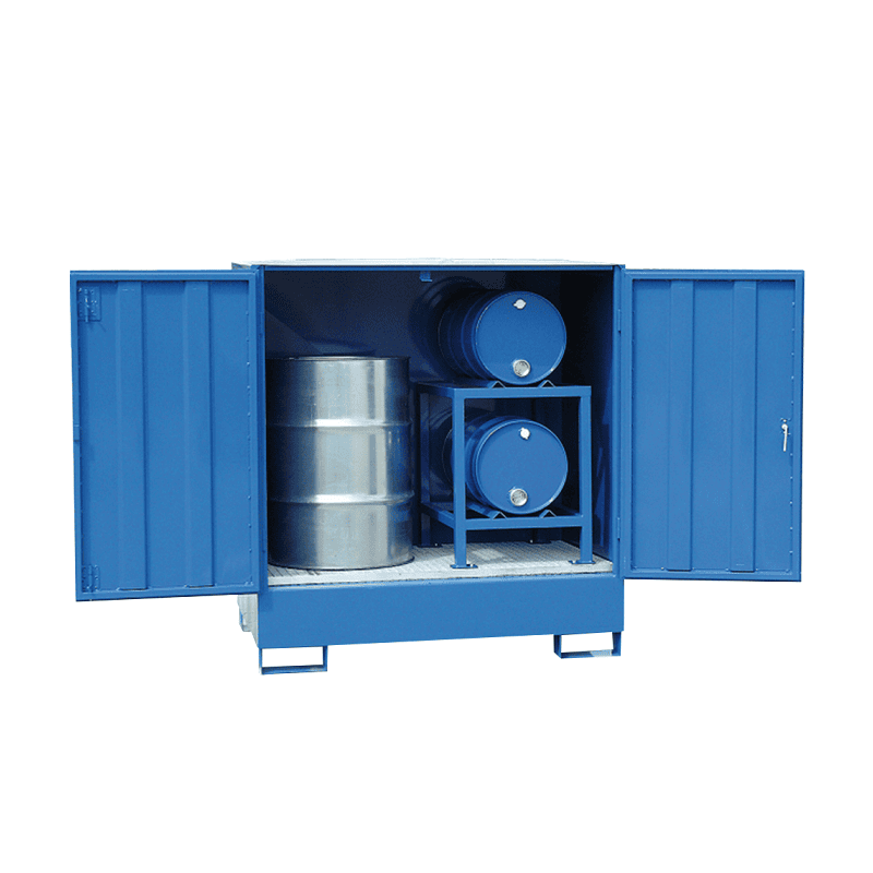 Support peint pour bac de rétention fermé (Art. 5145), adapté au stockage de 2 fûts de 60 l