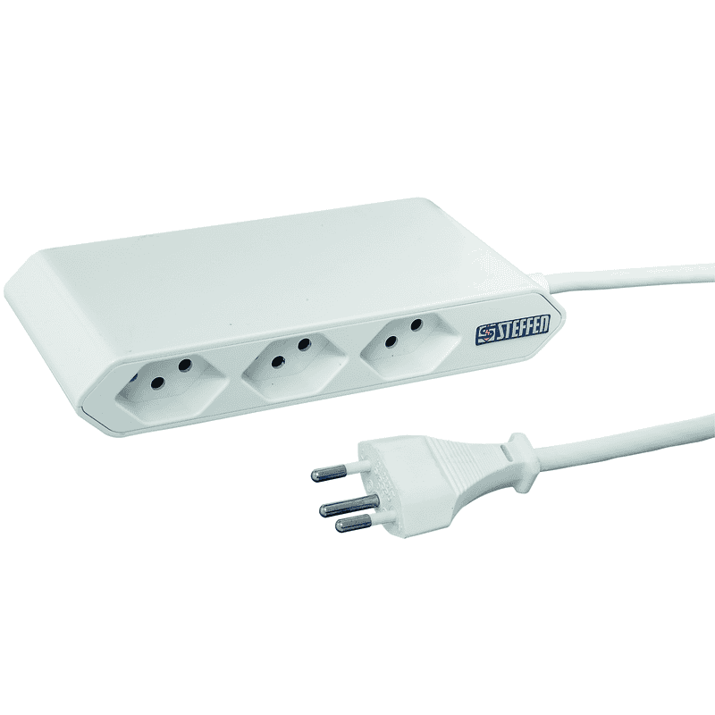 Steffen Multiprise IQ, 6 × T13 (2 × 3 en travers), 10 A, IP20, câble de 1.5 m, avec protection de surintesité, en deux couleurs