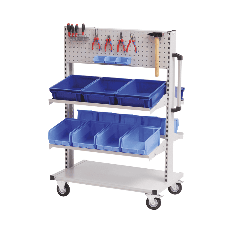 Bedrunka+Hirth Multi-Wagen, 4 x neigbarer Fachboden, 2 x Lochwand, 990 x 610 x 1450 mm