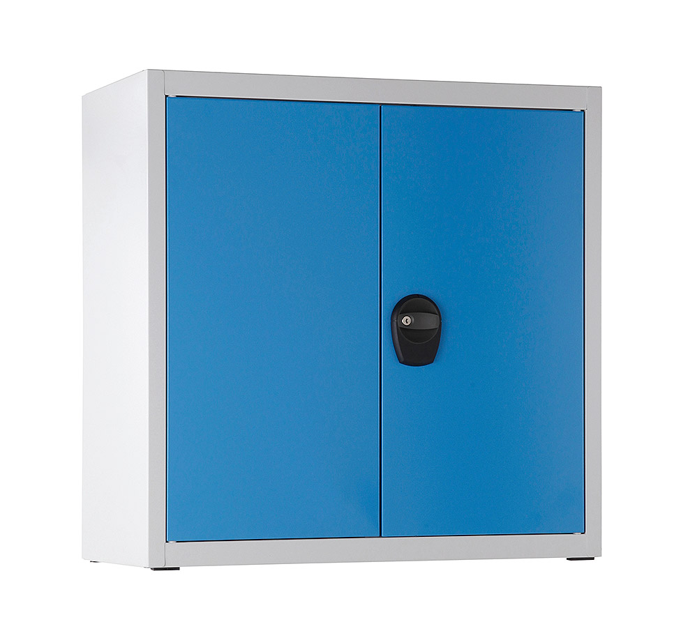 Niedriger Magazinschrank mit 26 Sichtlagerkästen