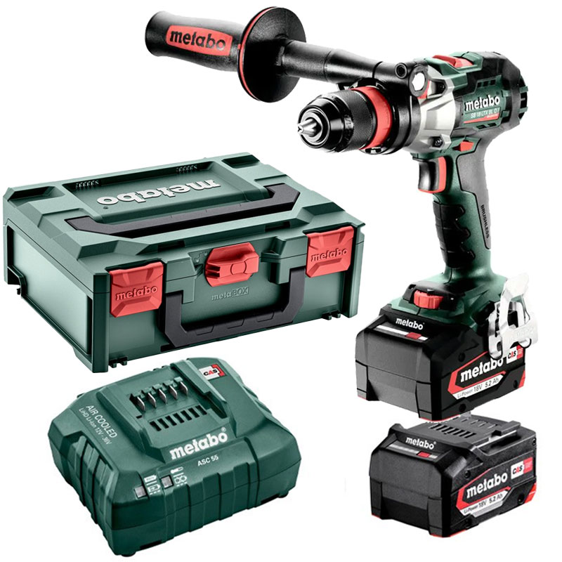 Metabo Akku-Schlagbohrschrauber SB 18 LTX BL Q I, mit 2x Li-Power Akkus (18 V / 5.2 Ah), Ladegerät ASC 55 und metaBOX 145 L