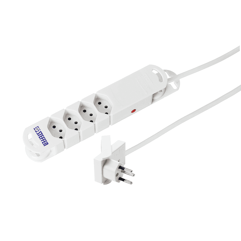 Steffen Steckdosenleiste VARIABL, 4 x T13 Steckdosen, mit Flach-Winkelstecker "SKATE", 1.5 m Kabel, weiss