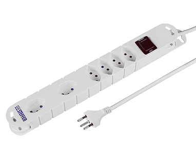 Steffen Steckdosenleiste VARIABL DUO, 4 + 2 x T13 Steckdosen, mit Schalter und Haftmagnete, 3 m Kabel, weiss