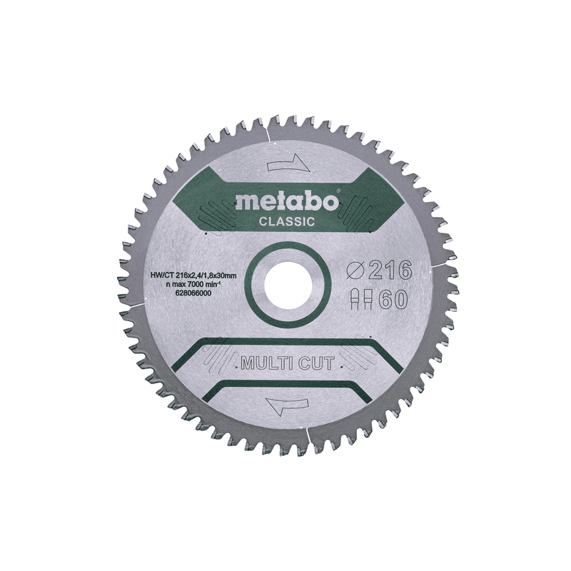 Metabo Kreissägeblatt "Multi Cut - Classic" 216 x 30 mm, Z60, FZ / TZ, 5° negativ