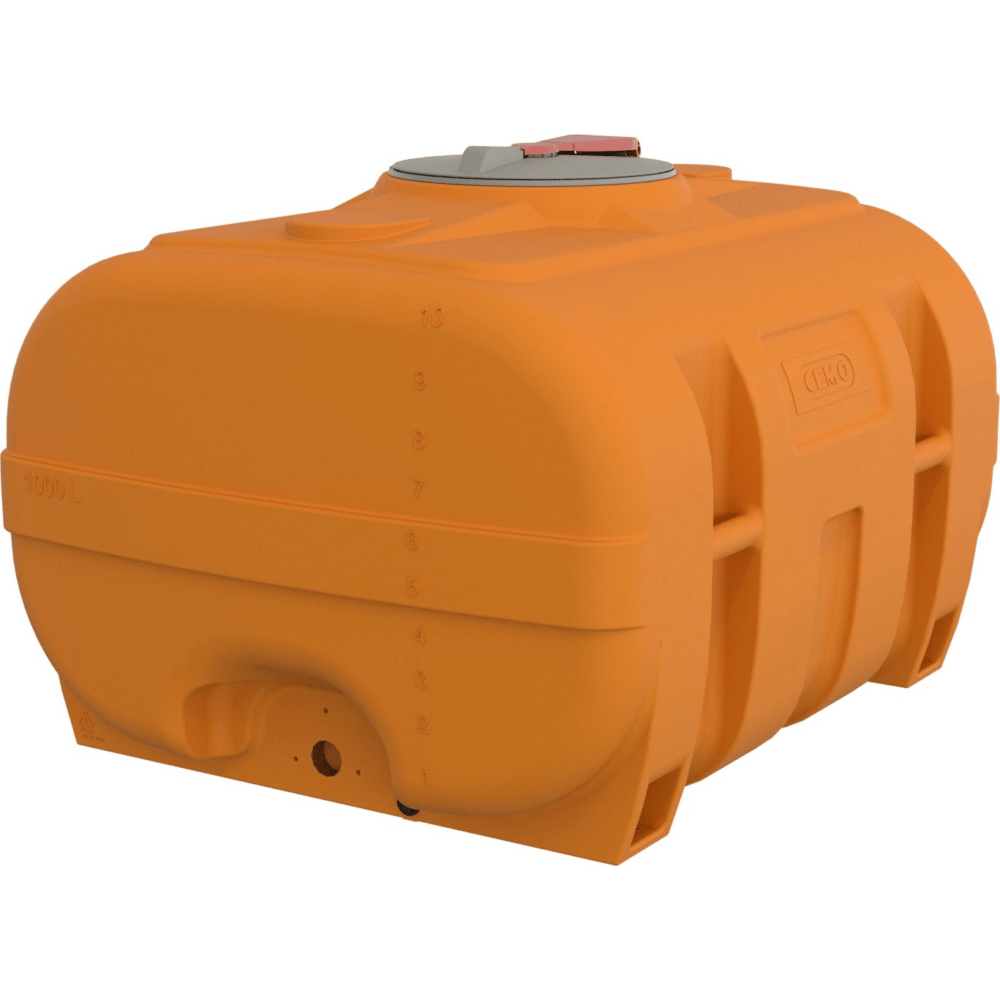 CEMO Fût en PE de forme valise, orange, de 600 à 3000 litres, sans cloison anti-ballottement
