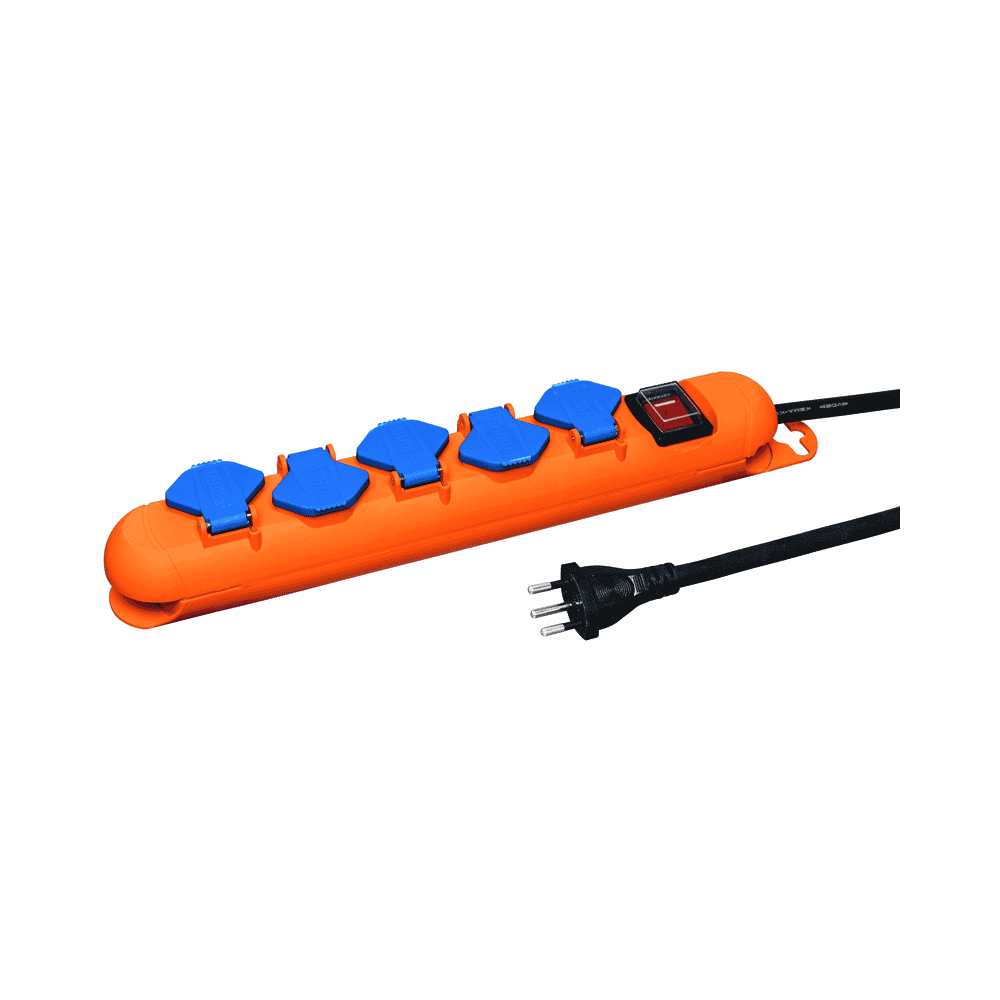 Steffen Steckdosenleiste STRONG, 5 x T13, mit Schalter, 10 A, IP21, Kabel 3 m (GdV 3x1.5mm²), orange