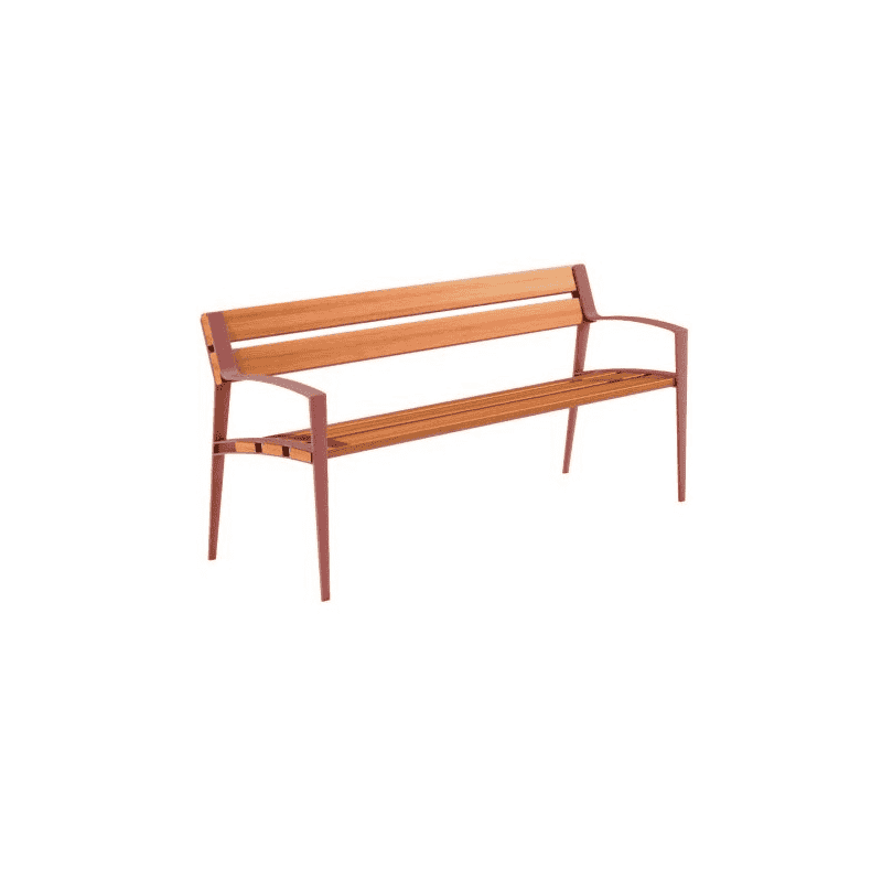 Banc public Minsk en fonte et bois, L x P x H 1800 x 570 x 800 mm, disponible en 4 couleurs