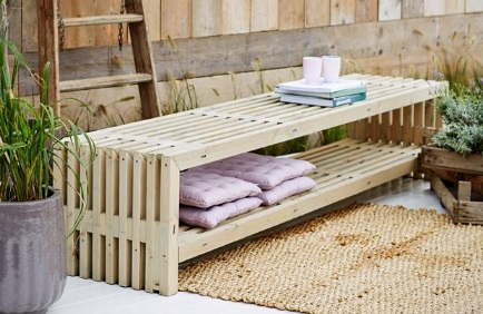 Banc rustique en pin, avec ou sans étagère