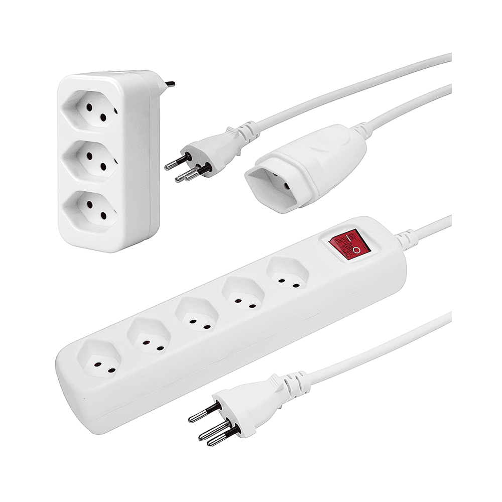 Steffen Steckdosenleiste POWER EASY, 5 x T13, Mehrfachadapter 3 x T13, Verlängerungskabel Td 3x1mm² - 3 m, IP20, weiss