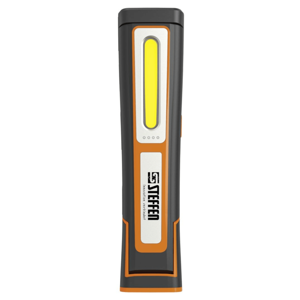 Steffen LED Akku-Arbeitsleuchte 10 W, 1'000 + 180 lm, 5700 K, 180° drehbar, IP65, schwarz/orange