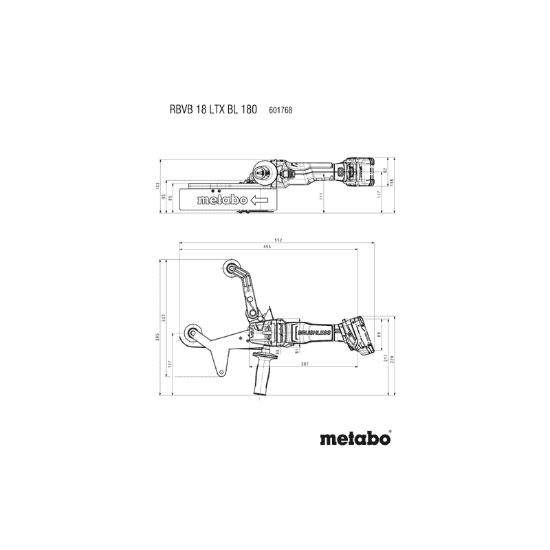 Metabo Akku-Rohrbandschleifer RBVB 18 LTX BL 180, 18 V ohne Akku, mit metaBOX 185 XL