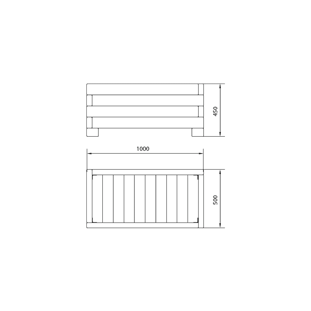 Contour d'une boîte à fleurs rectangulaire en bois