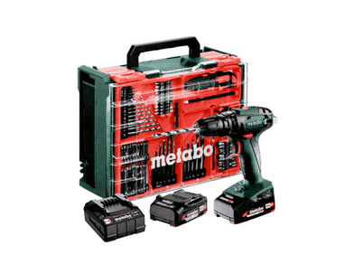 Metabo Set de perceuses-visseuses à percussion à batterie SB 18, avec 2x batteries Li-Power (18 V / 2.0 Ah), chargeur SC 36 et atelier mobile