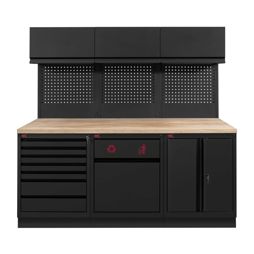 KRAFTWERK MOBILIO PRO 3-Element-Kombination mit Oberschrank, schwarz, BxTxH 2145 × 750 × 2020 mm