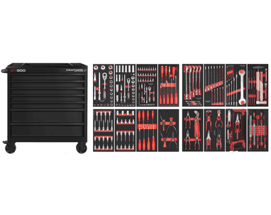 KRAFTWERK BT LINE Werkstattwagen BT900 7 Schubladen, schwarz, 247-teilig, inkl. Werkzeug