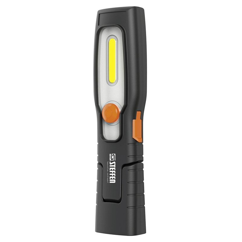 Steffen LED Akku-Handleuchte 2.5 W, 250 + 70 lm, 5700 K, 180° drehbar, IP20, schwarz/orange