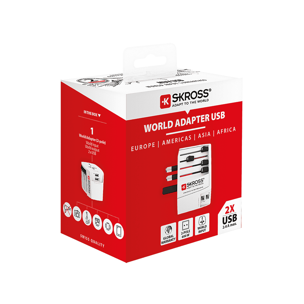 Steffen SKROSS Reiseadapter MUV World - World mit 2x USB-A, 2-polig, max. 2.5 A, mit Sicherung, weiss